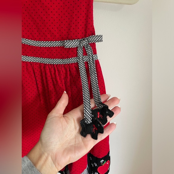 Rare Editions Scottie Dog Apple Jumper Dress in Red & Black Corduroy Size 5T - Picture 4 of 8